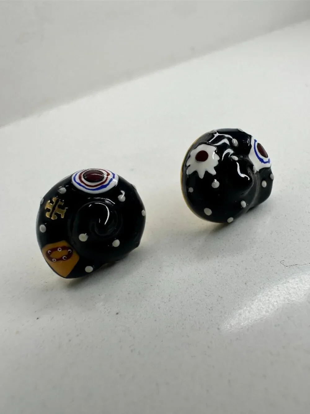 Tory Burch Black Printed Shell Stud Earrings